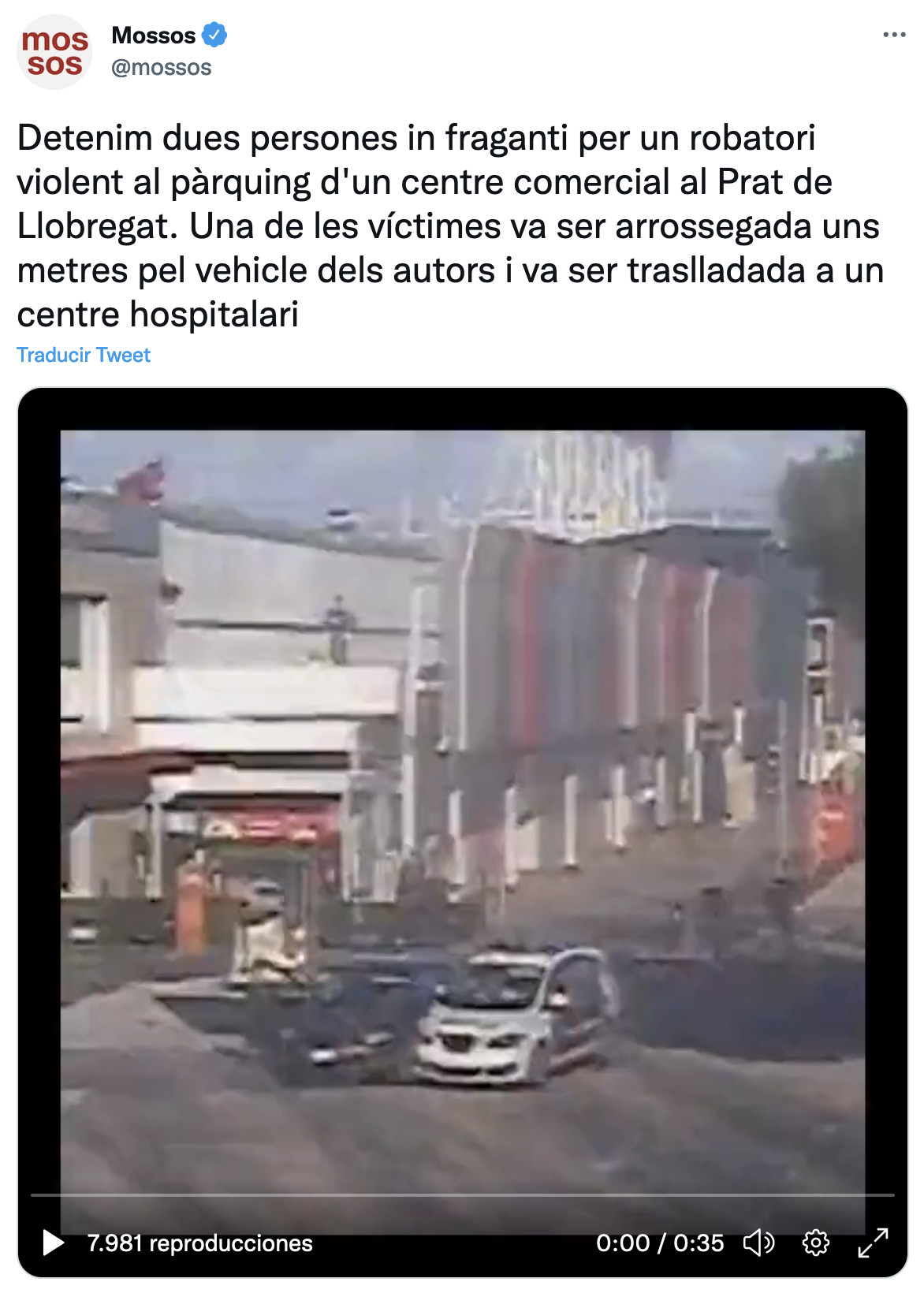 Els Mossos detenen 'in fraganti' dues persones en un robatori amb violència al pàrquing d'un centre comercial del Prat