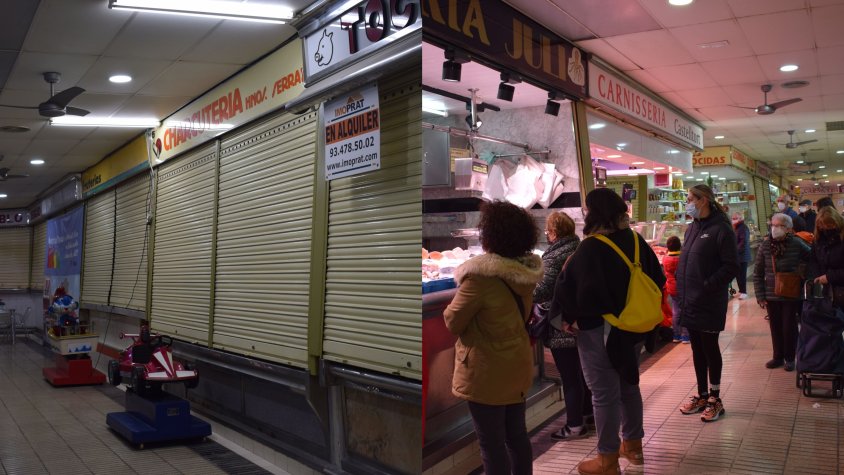 Contrast al mercat del Remolar entre un divendres tarda i un dissabte matí