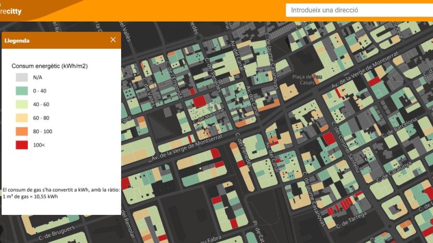 Exemple de la informació que es pot consultar al mapa energètic del Prat