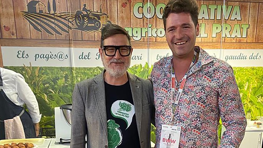 Lluís Mijoler, alcalde del Prat, i Agustí García, president de la Cooperativa Agrícola del Prat, al Fòrum Gastronòmic Barcelona 2022