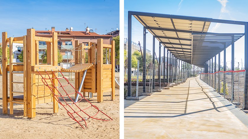 El Parc de la Barceloneta compta amb una zona de jocs infantils i una pèrgola
